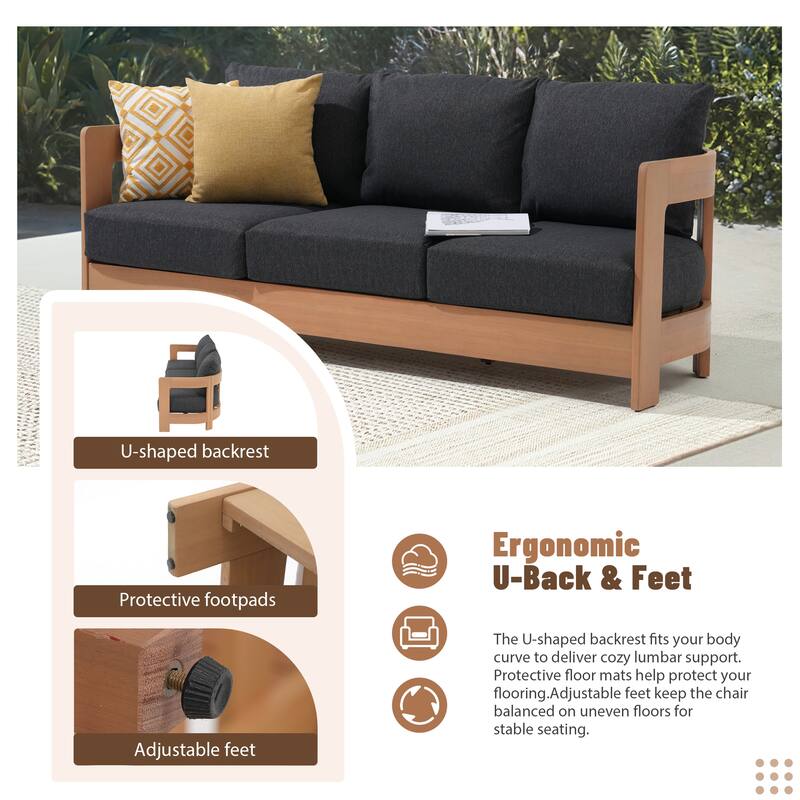 Outdoor 5-Piece Conversation Set Sofa and Swivel Chair with Coffee Table in Eucalyptus Wood