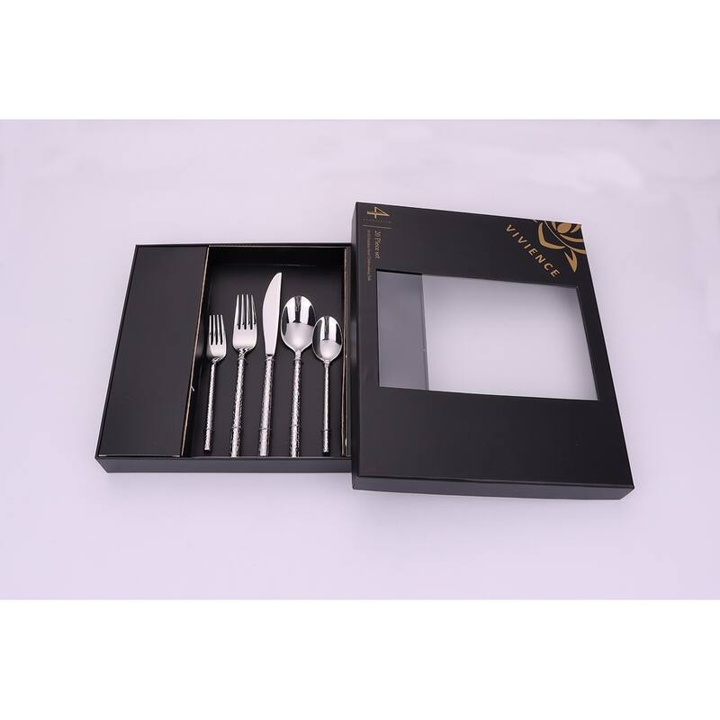 20 Pc Flatware Set Pebbled Silver - Service For 4