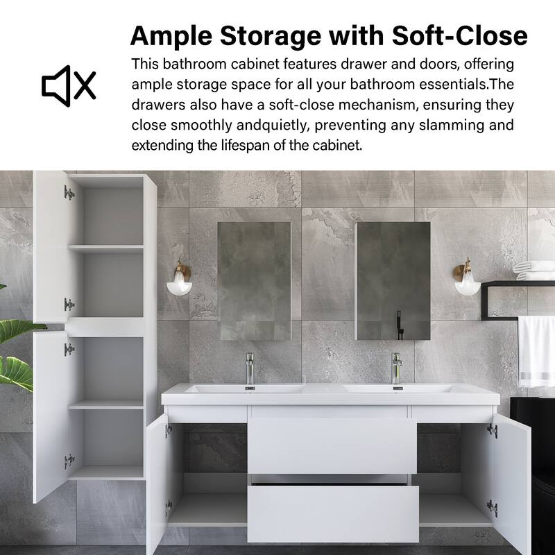 60'' Double Bathroom Vanity Set With Resin Top - 58.5'' x 19.5'' x 22.5''