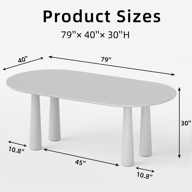 Modern Oval Black Dining Table - 79" Large Size, Sturdy Tapered Legs, Stylish Wood Grain for Dining Room