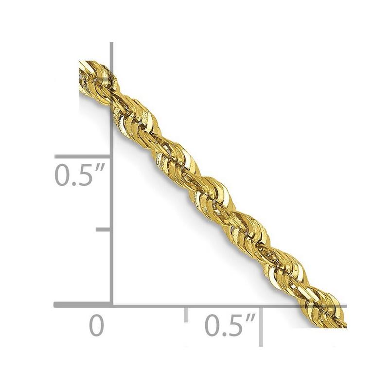 Curata 10k Yellow Gold 2.75mm Sparkle Cut Extra Lite Rope Chain Bracelet