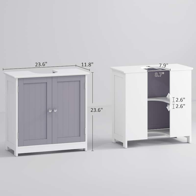 kleankin Vanity Base Cabinet, Under-Sink Bathroom Cabinet Storage with U-Shape Cut-Out, White and Grey