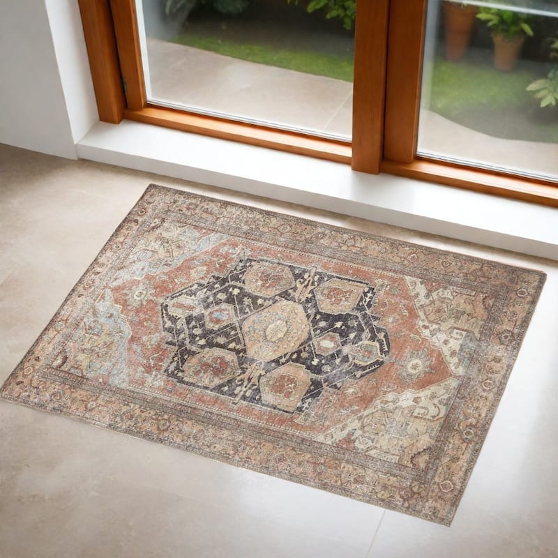 Tete Abstract Durable Area Rug By HomeRoots - 2' X 3' - 2' X 3' - Oxford Blue - Rectangle