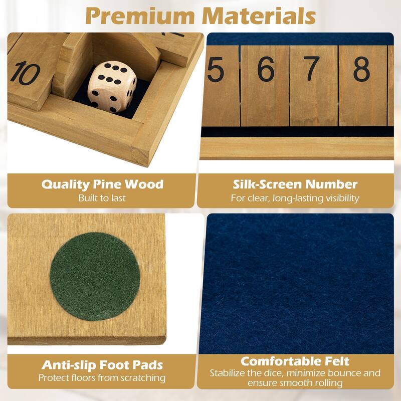 Gymax Shut The Box Game for 2-4 Players 24 Inch Extra-Large Wooden