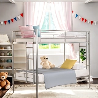 Durability & Stability Metal Bunk Bed with Guardrails and Stairs