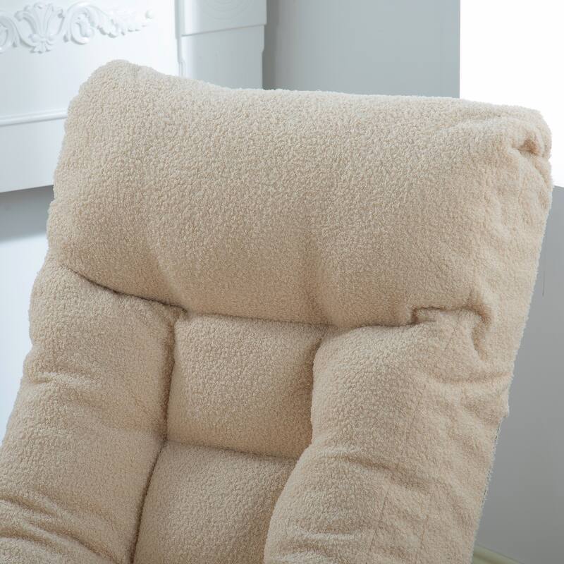 Beige Boucle Upholstered 360° Swivel Armless Manual Leisure Recliner Set with Ottoman, Adjustable Headrest and Backrest