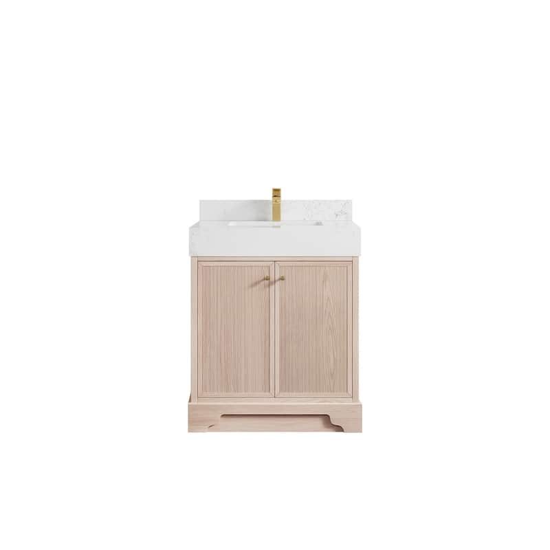 Willow Collections 30 in. W x 22 in. D Manhattan Oak Wood Single Sink Bathroom Vanity with Countertop - 2"Empira White - White Oak