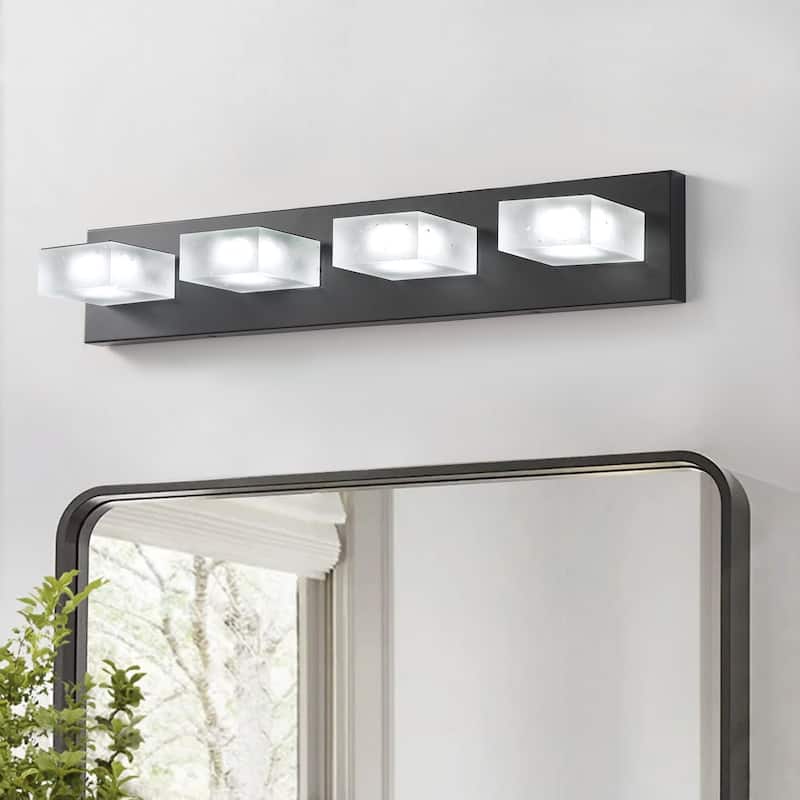 Modern White Square Shape LED Bathroom Vanity Light - 4-Light: 25.59"