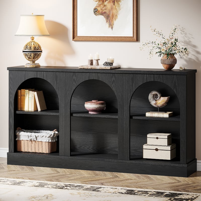 63-Inch Farmhouse Console Table with 3 Tier Storage - Black