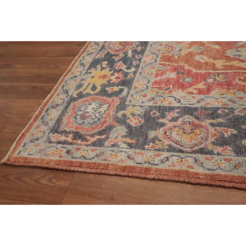 Hand Knotted Oriental 100% Wool Carpet Transitional Floral Oranges & Rust Oushak Area Rug - 6' 10'' X 5' 1''