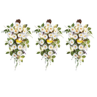 Set of 3 Solar LED Lighted Daisy & Lavender Flower Swags - 48 x 16 x 4