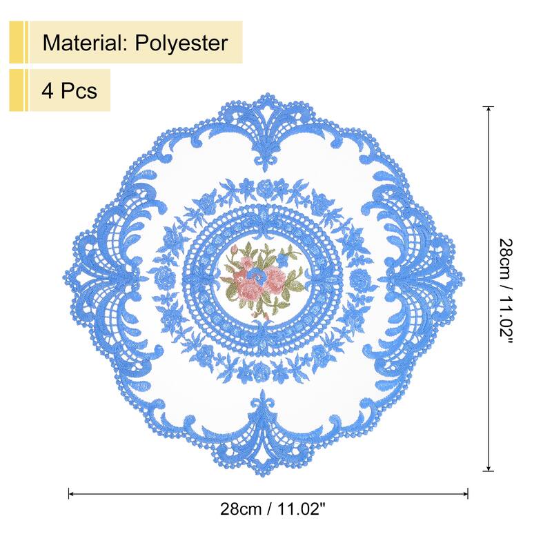 6 Pcs Retro Lace Placemats Crochet Cup Vase Table Mat - Blue