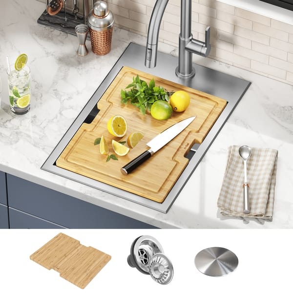 slide 62 of 143, KRAUS Kore Workstation Drop-In Stainless Steel Kitchen Sink 15" L x 22" W (sink KWT311-15) - Stainless Steel