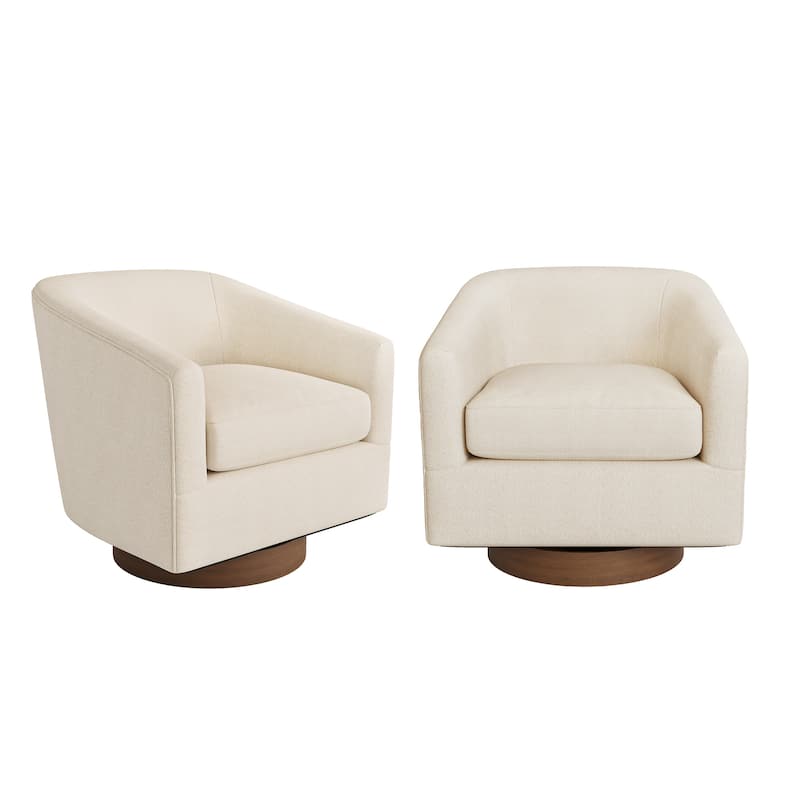LUE BONA Modern Upholstered Wooden Accent Chair 360° Barrel Swivel Set of 2 Armchair for Living Room
