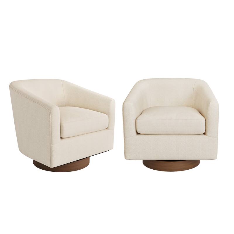 Modern Upholstered Accent Chair Fabric 360° Swivel Barrel Set of 2 Armchair Wood Frame