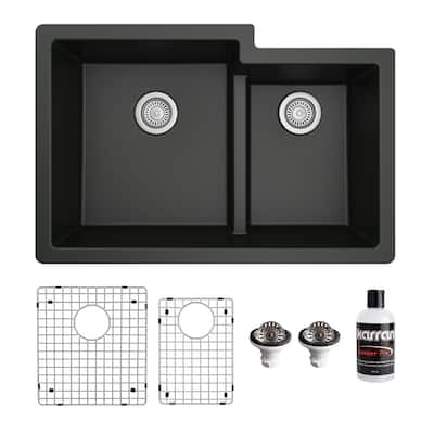 Karran 32" Undermount Large/Small Bowl Quartz Kitchen Sink Kit - 32" x 21.25" x 9"