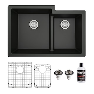 Karran 32" Undermount Large/Small Bowl Quartz Kitchen Sink Kit - 32" x 21.25" x 9"