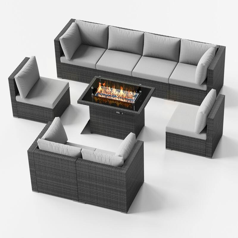 FINCATI 9-piece Extra Large High Back Outdoor Patio Furniture Sectional Conversation Sofa Set with Fire Pit Table
