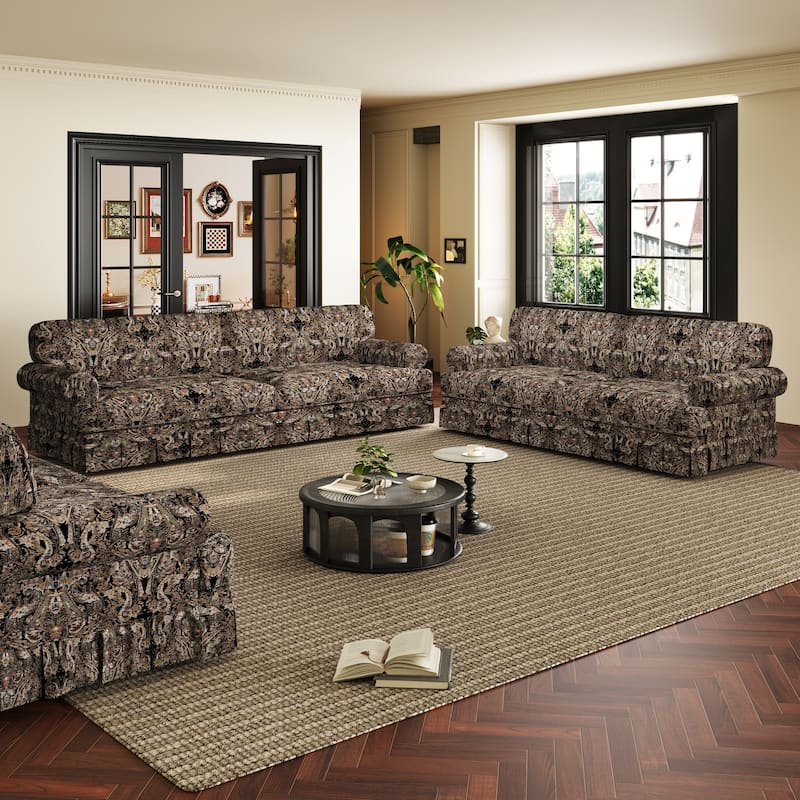 Homy Casa 3/4-Seater Chenille Cloud Sofa with Rolled Arms & Pleated Skirt, Extra Deep Seat, Multiple Colors - 7 - BK