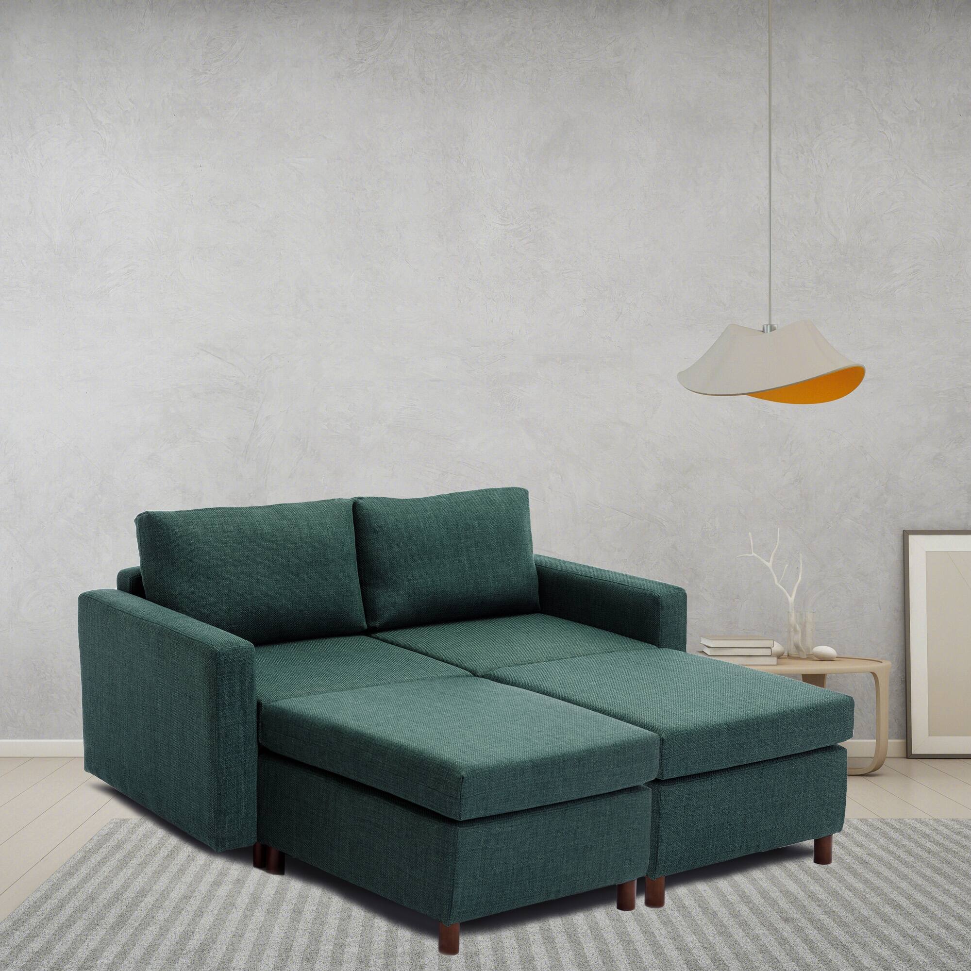 Modern Green Sectional Sofa Convertible Couch Bed for Living Room, 2