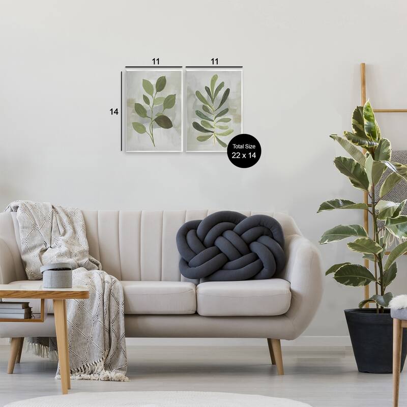 Stupell Green Leaf Branches on Grey Wall Plaque Art Design By Lanie Loreth (Set of 2)