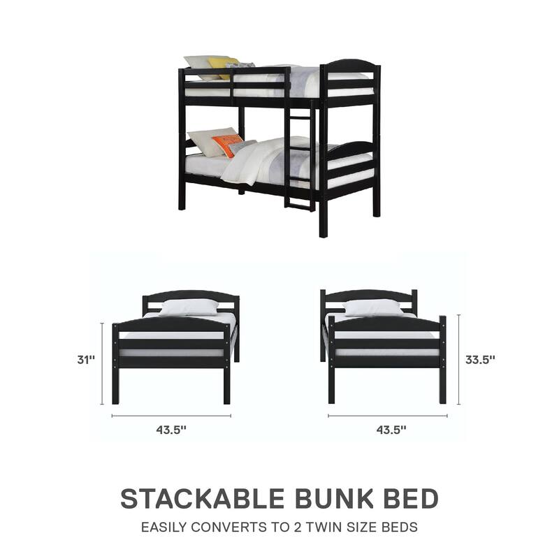 DHP Brady Solid Wood Twin-over-Twin Convertible Bunk Bed