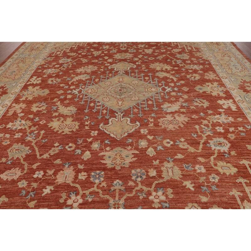 Vegetable Dye Oushak Turkish Large Rug Orange Hand-Knotted Wool Carpet - 10'8"x 13'6"