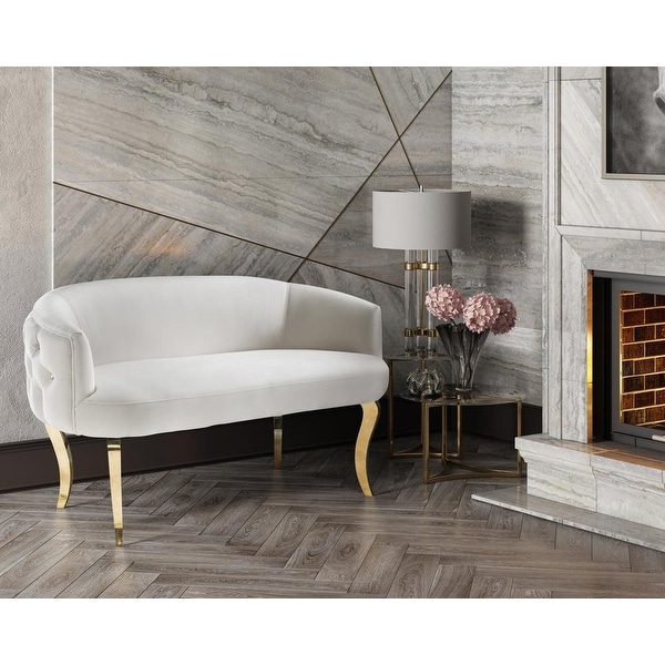 TOV Furniture Adina Grey Velvet Loveseat with Gold Legs