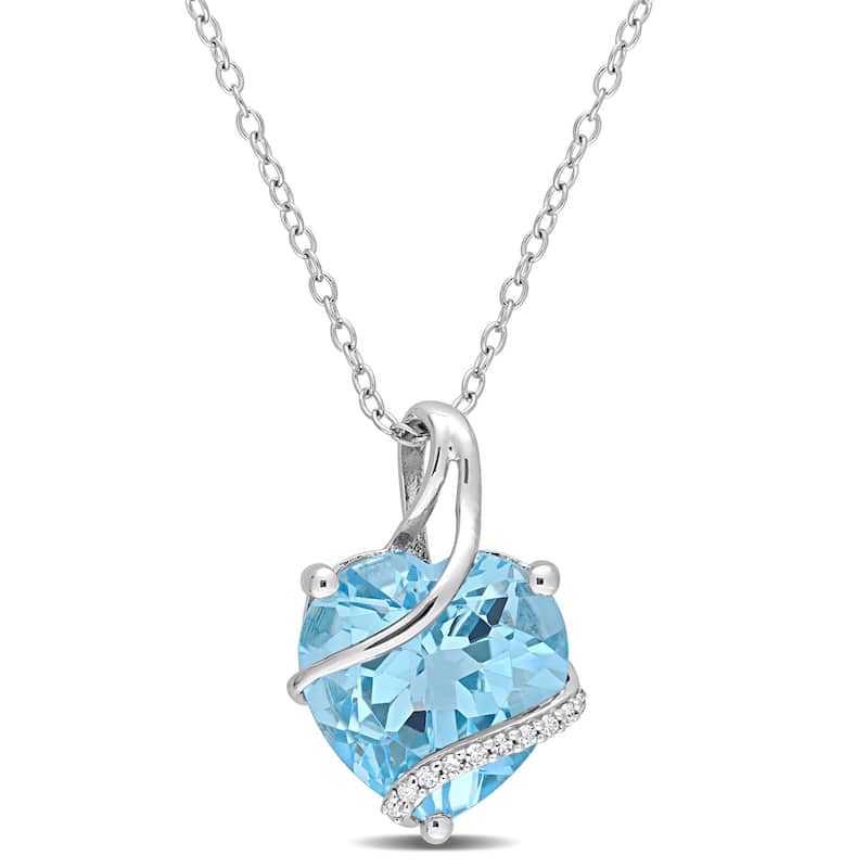 Miadora Heart-cut Blue topaz and Diamond Accent Swirl Necklace in Sterling Silver