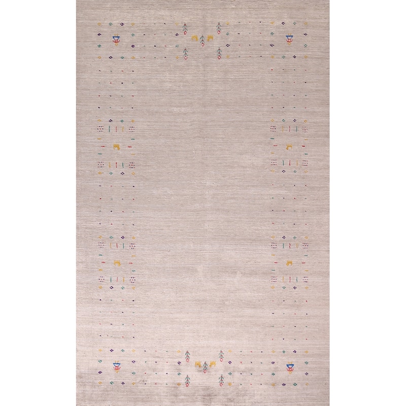 Gabbeh Indian Area Rug Hand-Knotted Beige Wool Carpet - 4'9"x 7'9"
