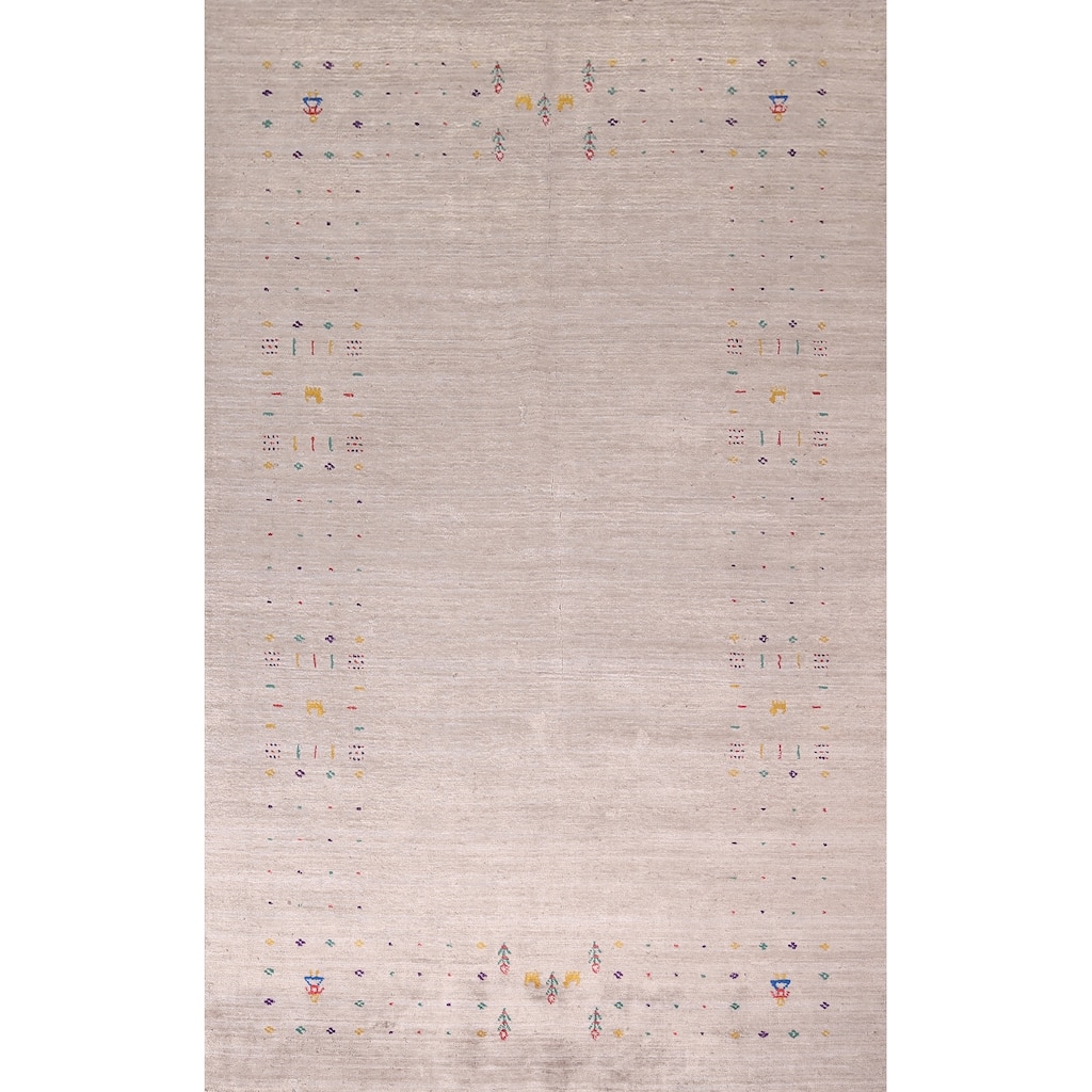 Gabbeh Indian Area Rug Hand-Knotted Beige Wool Carpet - 4'9"x 7'9"