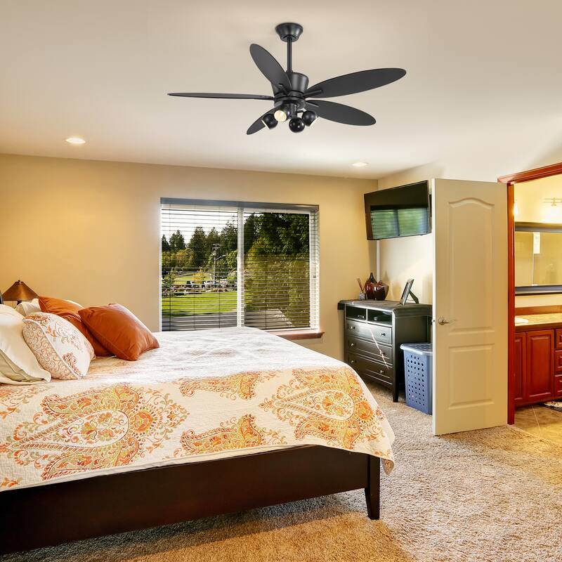 52-inch Matte Black Ceiling Fan with Remote and Light(5-Blade)