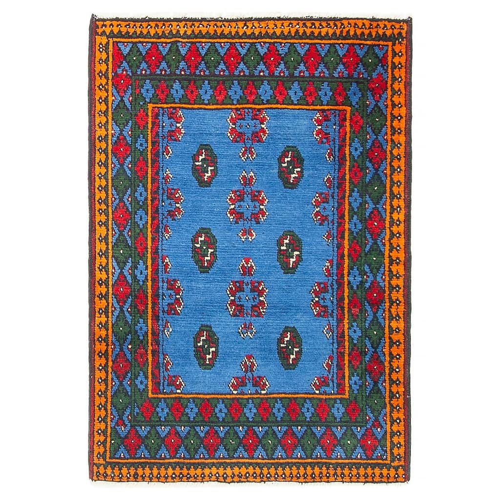 ECARPETGALLERY Hand-knotted Afghan Blue Wool Rug - 2'8 x 3'11