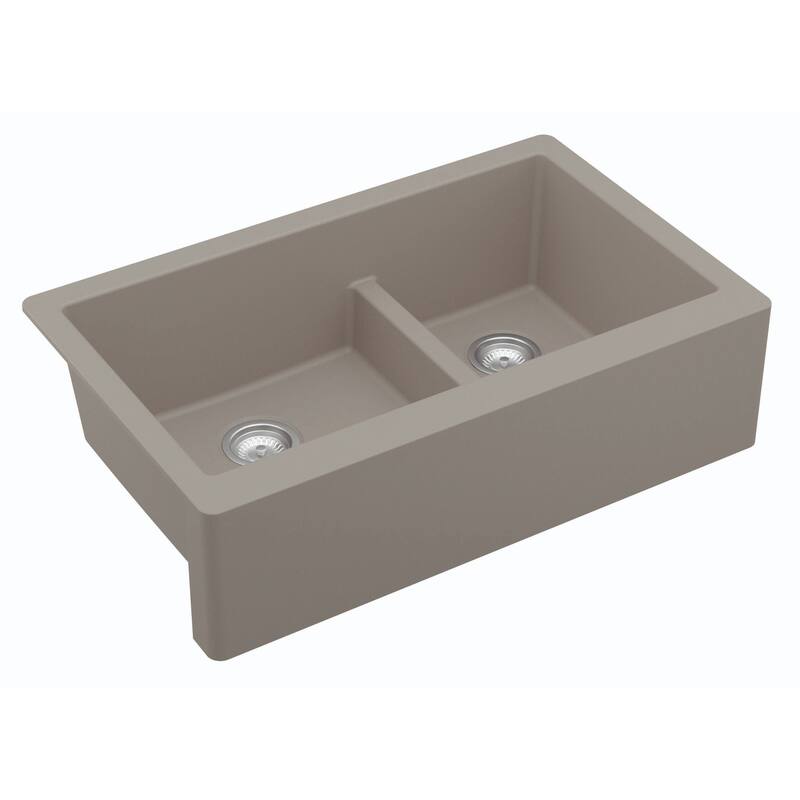 Karran Farmhouse/Apron-Front Quartz Double Bowl Kitchen Sink Kit