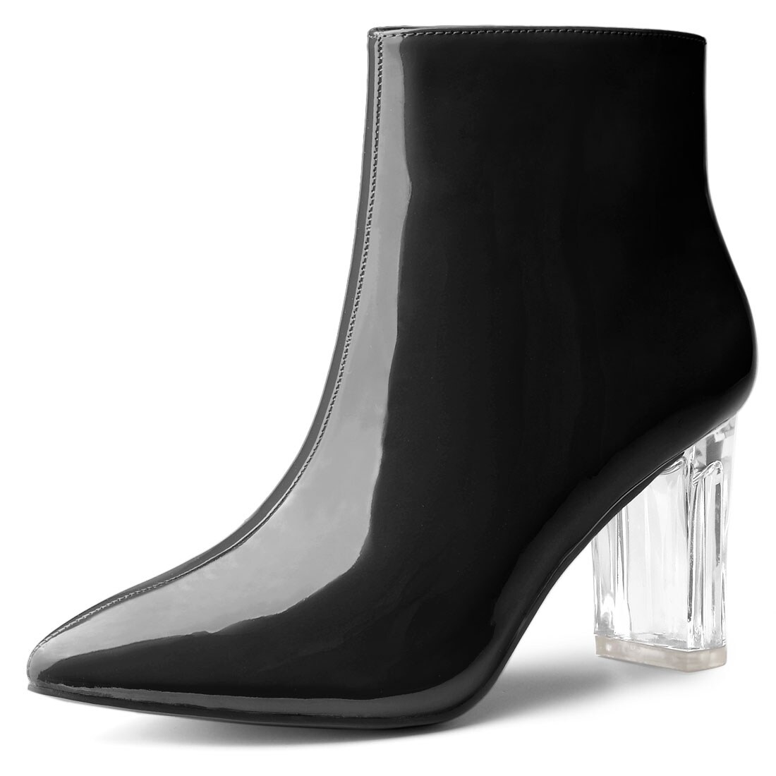 Clear Chunky Heel Ankle Boots 