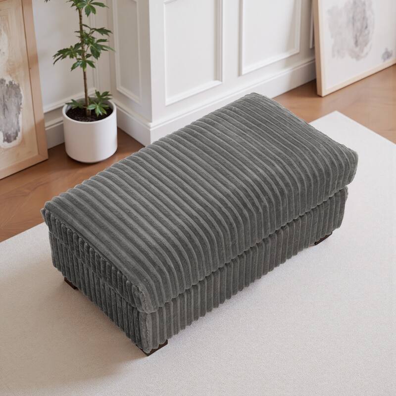 Modern Interior Rectangle Faux Fur Ottoman - Light Grey