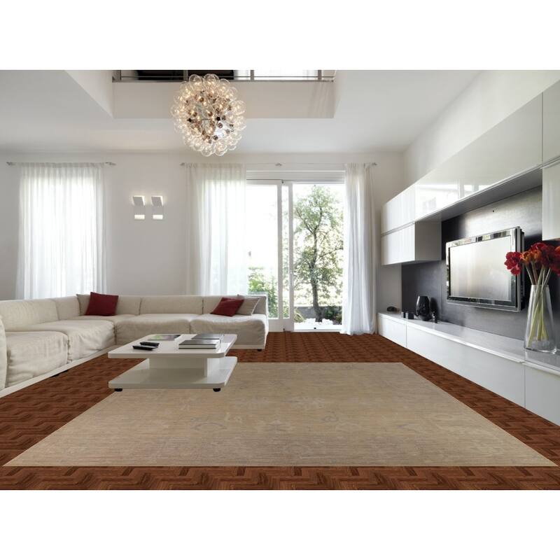 Vegetable Dye Oushak Oriental Large Rug Handmade Floral Wool Carpet - 11'10"x 14'1"