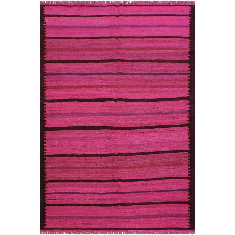 Eclectic Turkish Kilim Brandon Pink Purple Hand-Woven Wool Rug - 4'11'' x 6'8''
