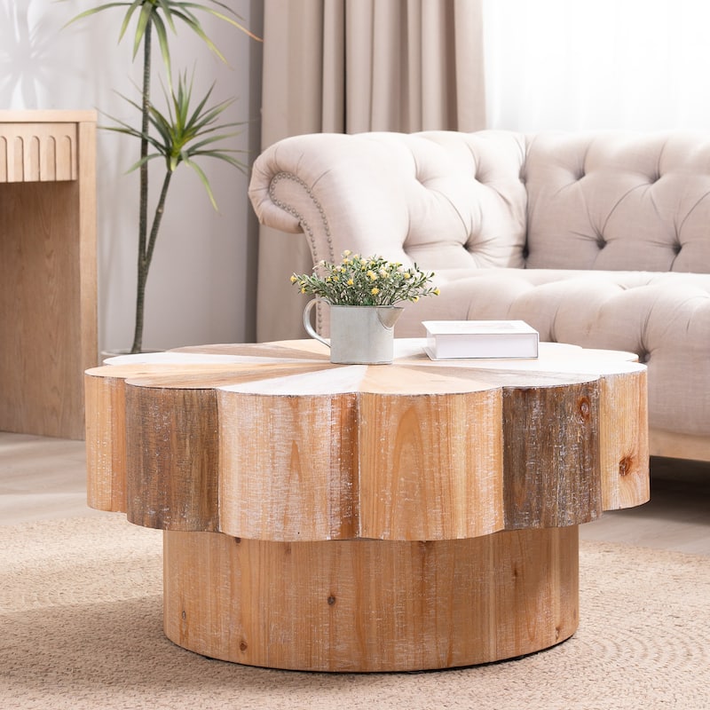 Roomfitters Rustic Flower Shaped Coffee Table, Distressed Manufactured Wood, Multicolor