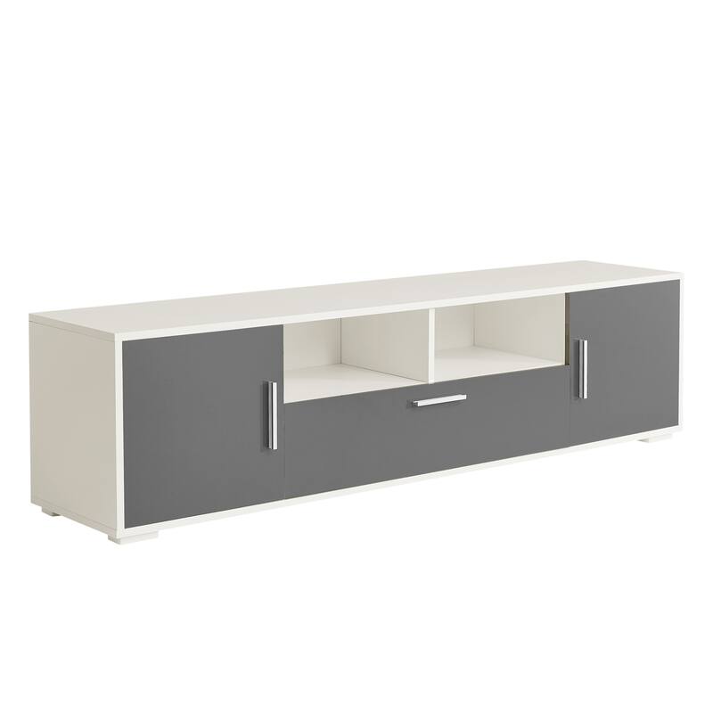 GDF Studio - Modern Particle Board TV Stand with LED Remote Lighting, Storage Cabinets & Open Shelves