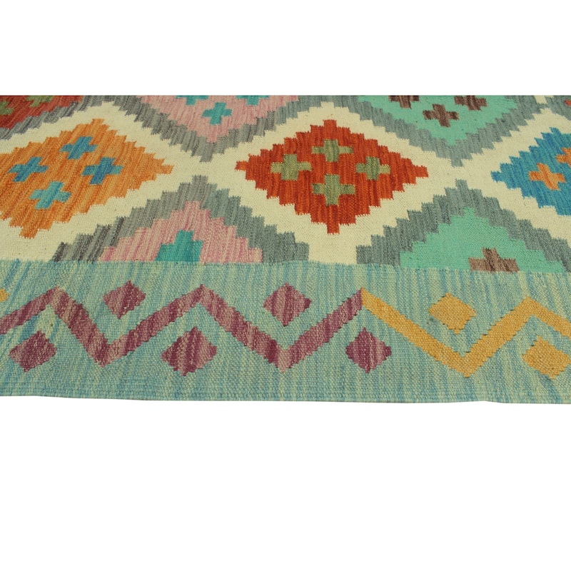Sangat Flatweave Juliann Grey-Blue/Ivory Rug - 4'2" x 5'7"