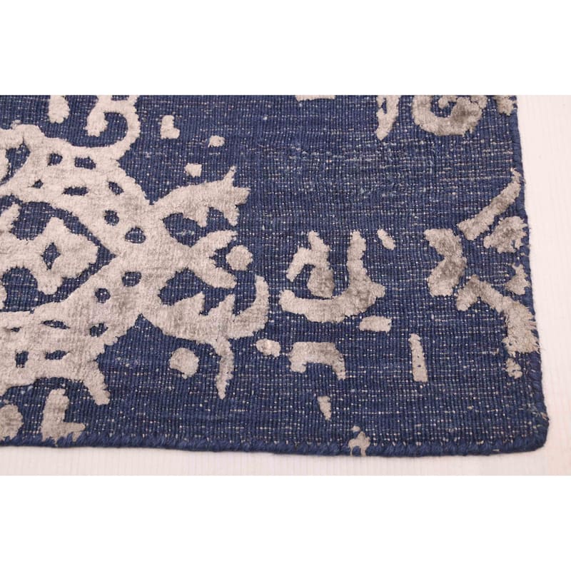 ECARPETGALLERY Hand Loomed Elysian Navy Viscose, Wool Rug - 5'0 x 8'0