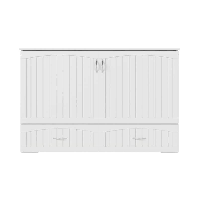 Aspen Queen Murphy Bed Chest with 6" Mattress, Storage Drawer & Built-In Charger in White