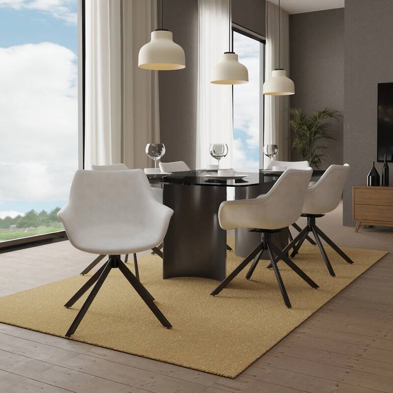 Markley Leather Swivel Dining Armchair with Black Iron Base - Accent Dining Chair for Kitchen and Dining Room Set of 4