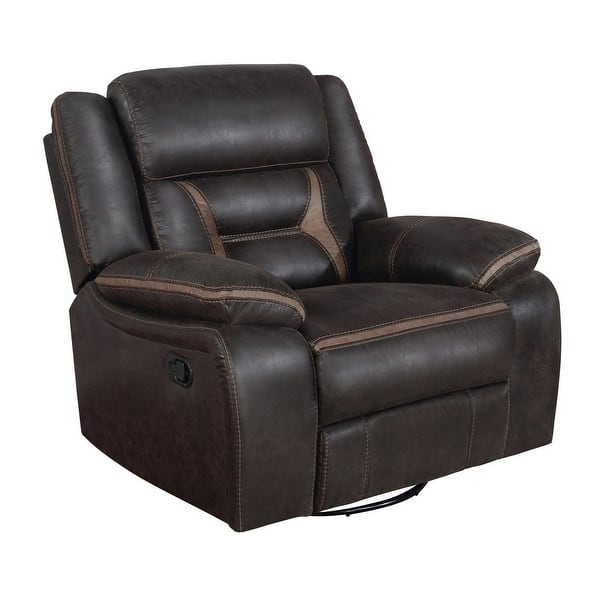 slide 2 of 5, Jake 41 Inch Gliding Manual Recliner, Pillowtop, Dark Brown Faux Leather Brown