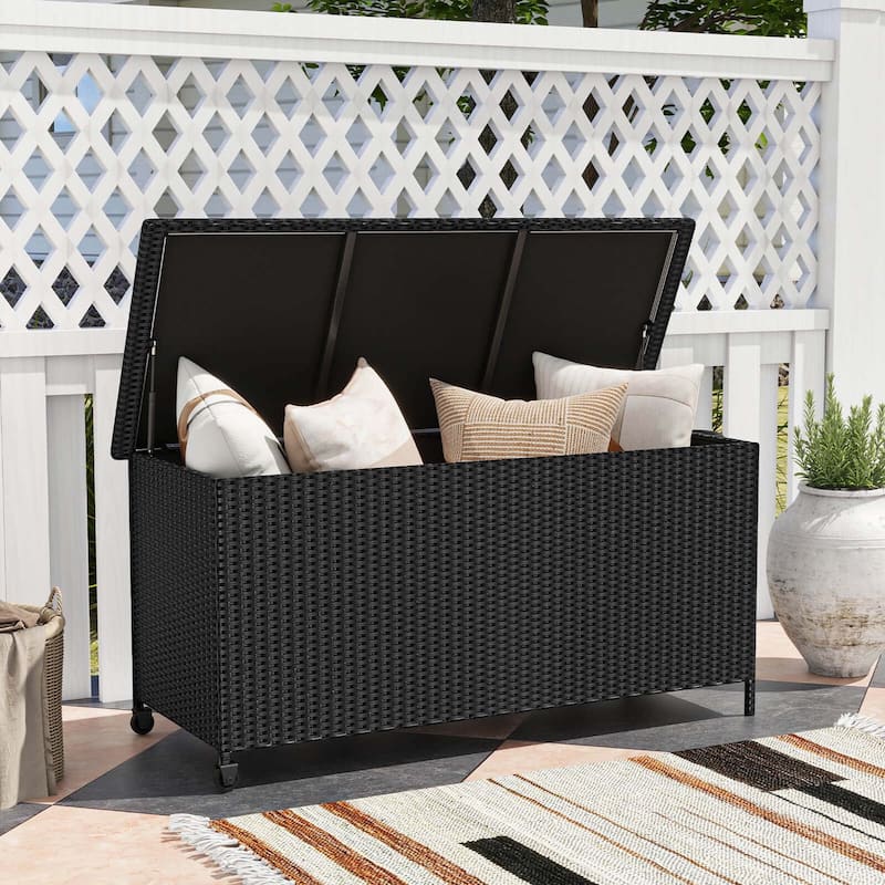 Costway 85 Gallon Rattan Deck Box with Waterproof Liner Universal - See Details - Black