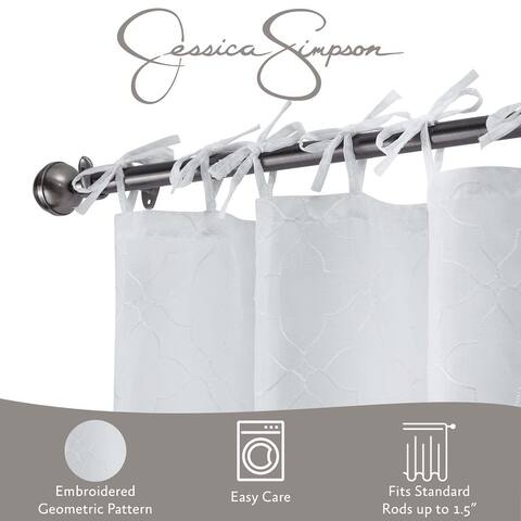 Jessica Simpson Nora Embroidery Sheer Tie Top Window Curtain Panel Pair with Tiebacks
