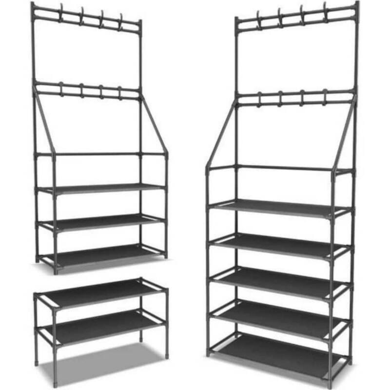 5-Tier Narrow Shoe Rack with 8 Hooks, Organizer for Shoes, Coats