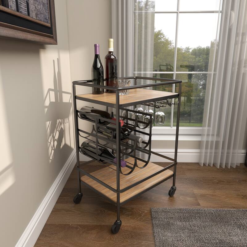 Metal Contemporary Bar Cart with Wheels