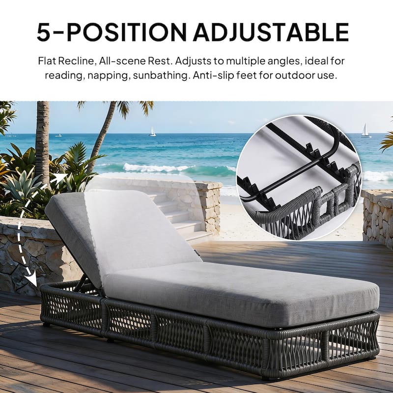 2-Piece Adjustable Backrest Outdoor Chaise Lounge Chair Patio Pool Lounger